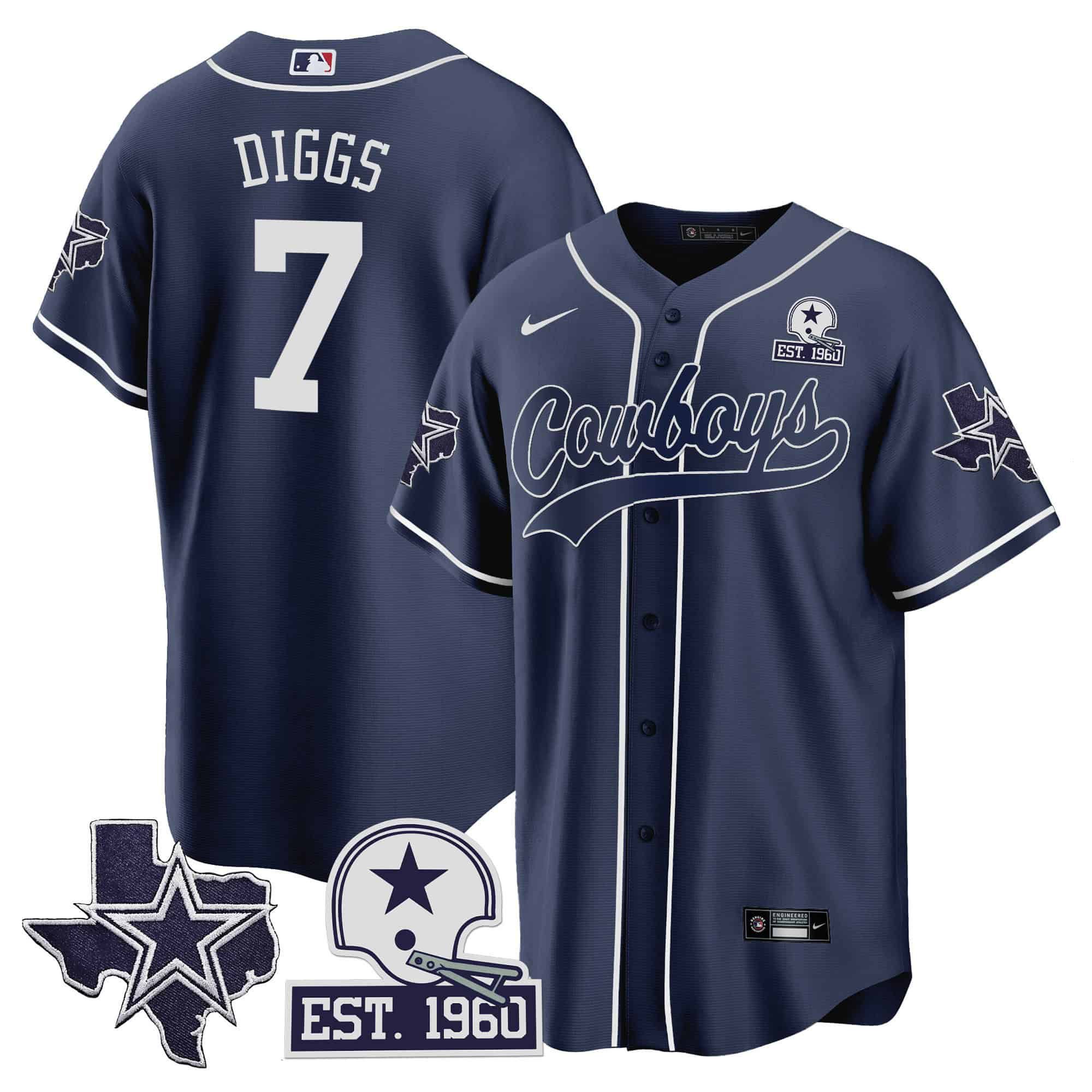 Men Dallas Cowboys 7 Diggs Dark blue 2024 Nike Patch Baseball NFL Jersey